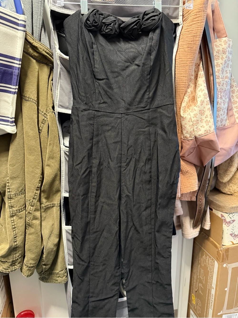 wild fable Black Strapless Jumpsuit with Rosette Trim
